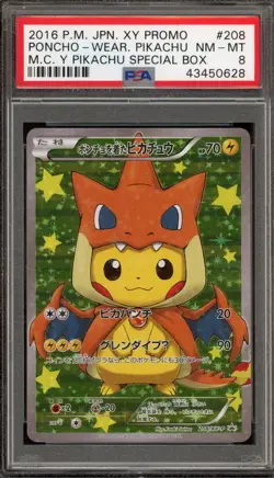 Pokemon Poncho-Wearing Pikachu M Charizard JPN FA Promo 208/XY-P PSA 8 - Image 1