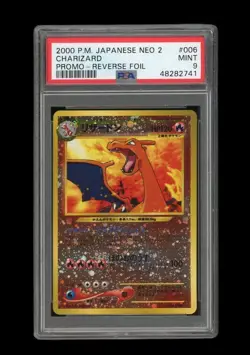Pokemon PSA 9 MINT 2000 Charizard Japanese Promo Neo 2 Gold Silver Holo Card - Image 1
