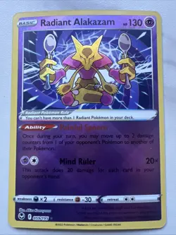 Holo Radiant Alakazam 059/195 Radiant Rare Silver Tempest Pokemon TCG Near Mint - Image 1