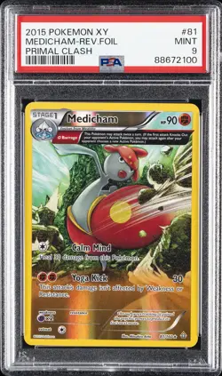2015 POKEMON XY PRIMAL CLASH #81 MEDICHAM-REVERSE FOIL PSA 9 - Image 1