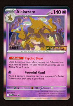 Alakazam 003 MEP Mega Evolution STAFF Stamped Prerelease Promo - Pokemon TCG NM - Image 1