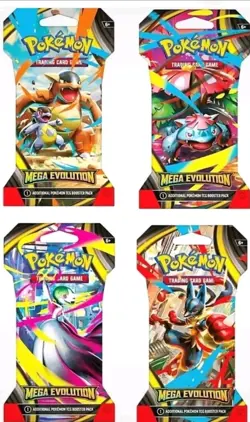 Mega Evolution Sleeved Booster Pack Art Set - Sealed Pokemon Blister Packs (4) - Image 1