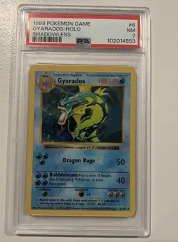 PSA 7 - 1999 POKEMON BASE SET SHADOWLESS GYARADOS HOLO CARD 6/102 - Image 1