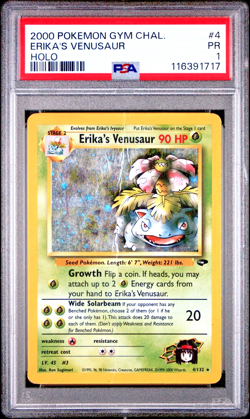 PSA 1 *DOUBLE SWIRL 2000 Gym Challenge Erika's Venusaur 4/132 Holo Foil Pokemon - Image 1