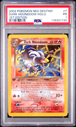 PSA 1 1ST EDITION 2002 Neo Destiny Dark Houndoom 7/105 Holo Foil Pokemon - Image 1