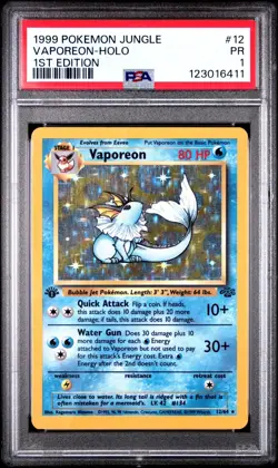 PSA 1 PR 1999 1ST EDITION Pokemon Jungle Vaporeon 12/64 Holo Foil Rare WOTC - Image 1