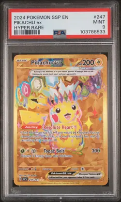 2024 POKEMON SSP EN-SURGING SPARKS HYPER RARE #247 PIKACHU EX PSA 9 - Image 1