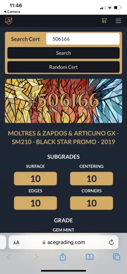 Pokemon TCG Hidden Fates Moltres, Zapdos, Articuno GX SM210 Promo Ace 10 - Image 3