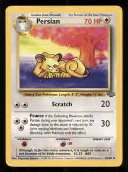 Pokemon TCG Persian 42/64 WotC Jungle Regular Uncommon Card 1999 MP - Image 1