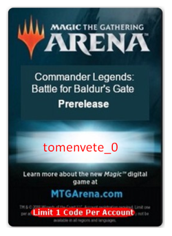 Commander Legends: Battle for Baldur's Gate MTG Arena Prerelease Code 6 Boosters - Image 1