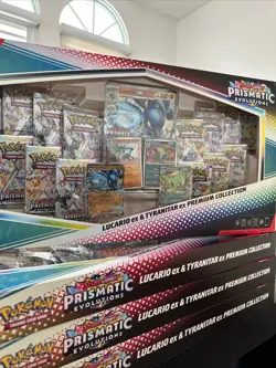 4x Pokemon Prismatic Evolutions Lucario Ex & Tyranitar Ex Premium Collection BOX - Image 1