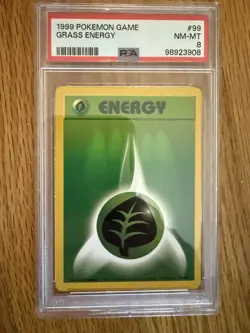 1999 POKEMON BASE SET UNLIMITED #99 GRASS ENERGY PSA 8 - Image 1