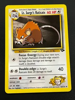 Lt. Surge's Raticate 53/132 - Gym Challenge Vintage WOTC Pokemon TCG Card LP - Image 1