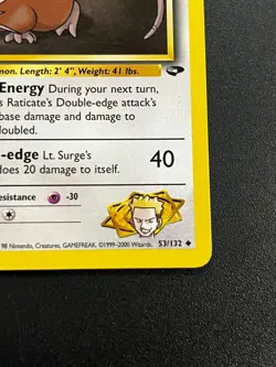 Lt. Surge's Raticate 53/132 - Gym Challenge Vintage WOTC Pokemon TCG Card LP - Image 3