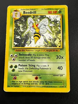 Beedrill 17/102 - Base Set Weedle Kakuna Set Vintage Pokemon TCG Cards MP - Image 2