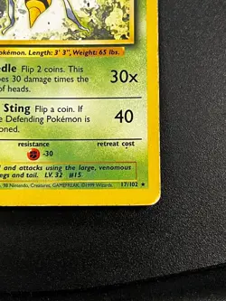 Beedrill 17/102 - Base Set Weedle Kakuna Set Vintage Pokemon TCG Cards MP - Image 4