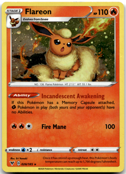 Flareon 026/185 Cosmos Holo Vivid Voltage Promo Pokemon Card LP - Image 1