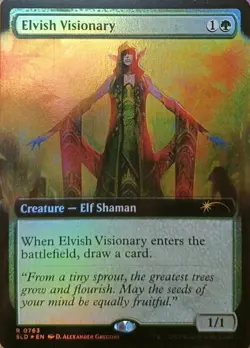 NM-Mint, English MTG Foil Elvish Visionary (0763) - Foil - Extended Art Secret L - Image 1