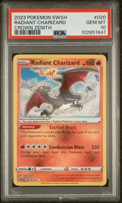 2023 POKEMON SWORD & SHIELD CROWN ZENITH #020 RADIANT CHARIZARD PSA 10 - Image 1