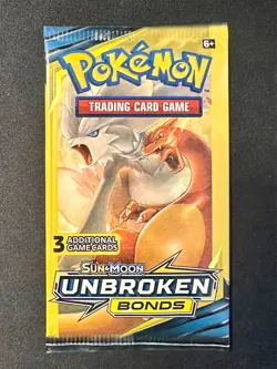 Unbroken Bonds 3 Card Booster Pack Pokemon TCG Charizard Reshiram Artwork Sealed - Image 1
