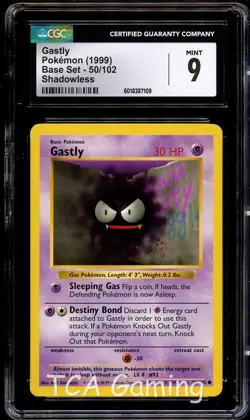 CGC 9 MINT Gastly 50/102 SHADOWLESS Base Set Pokemon Card 109 - Image 1