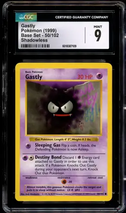 CGC 9 MINT Gastly 50/102 SHADOWLESS Base Set Pokemon Card 109 - Image 2