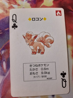 1998 Pokemon Vulpix Queen of Clubs Yellow Pikachu Playing Card Heavily Played - Image 1