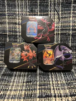 Pokemon TCG Crown Zenith Tin Set of 3 Galarian Articuno Moltres Zapdos Sealed - Image 1
