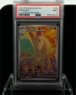 2025 POKEMON DESTINED RIVALS EN RAPIDASH ILLUSTRATION RARE #189 PSA 9 MINT - Image 1