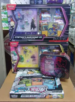 POKEMON BLACK & WHITE POSTER + CYNTHIA'S & IONO'S BOXES + DESTINED MEWTWO TIN - Image 1