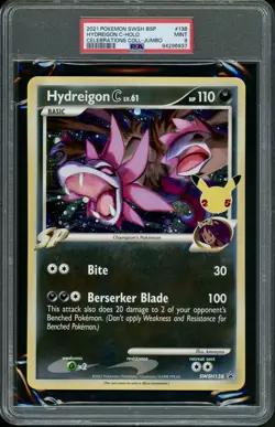 PSA 9 MINT Hydreigon SWSH138 Pokemon Card Jumbo Oversized Celebrations SWIRL - Image 1