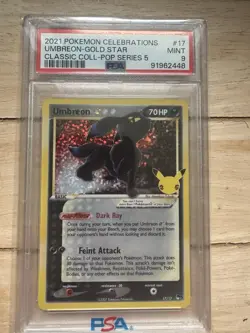 2021 POKEMON CELEBRATIONS CLASSIC COLLECTION #17 UMBREON-GOLD STAR PSA 9 - Image 1