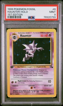 Pokemon 1st Edition Haunter 6/62 PSA 9 Mint Fossil Holo 9 Cert Vintage 1999 Rare - Image 1