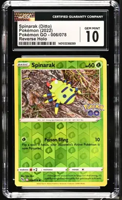 CGC 10 GEM MINT Spinarak (Ditto) 006/078 GO Unpeeled Reverse Holo Pokemon 2022 - Image 1