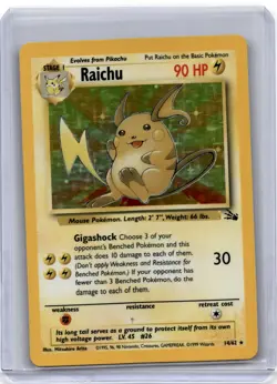 1999 Pokemon TCG Raichu Fossil #14/62 Heavily Played Holo - Image 1
