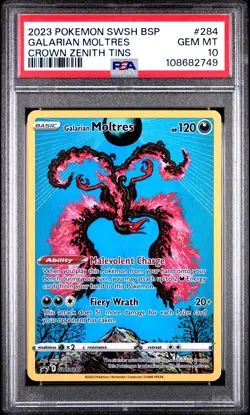 2023 POKEMON SWSH BLACK STAR PROMO CROWN ZENITH TIN #284 GALARIAN MOLTRES PSA 10 - Image 1