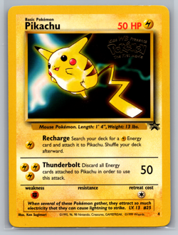 1999 Pokemon The First Movie PIKACHU #4 Black Star Promo Card WB Vintage WOTC LP - Image 1