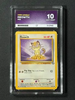 ACE 10 Meowth 56/64 Regular Pokemon Card Jungle WOTC Common GEM MINT - Image 1