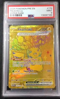 2025 POKEMON PRISMATIC EVOLUTIONS HYPER RARE #179 PIKACHU EX - PSA 9 MINT - Image 1