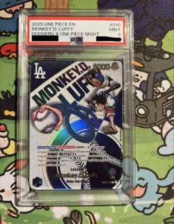 PSA 9 2025 Monkey D Luffy EB02-010 Dodgers×One Piece Night Promo Card English - Image 1