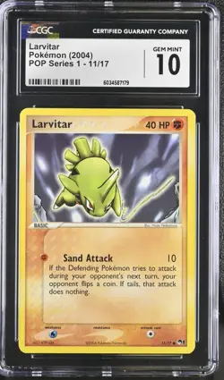 CGC 10 Larvitar 11/17 POP Series 1 2004 Pokemon Card - Image 1