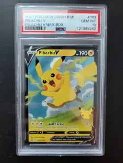 2021 POKEMON SWSH BLACK STAR PROMO PIKACHU VMAX BOX #143 PIKACHU V PSA 10 - Image 1