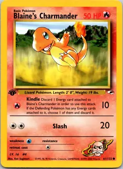 Blaine's Charmander 61/132 1st Edition NM Gym Heroes Pokemon Card TCG - Image 1