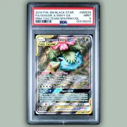 Venusaur & Snivy GX SM229 Tag Team Black Star Promo 2019 Pokemon Card PSA 9 MINT - Image 1