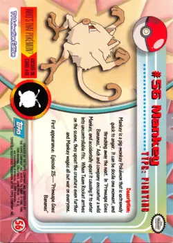 MANKEY #56 - BLUE Logo - NON-HOLO - SERIES 1 - TOPPS Pokemon CARD - LP/MP - Image 2