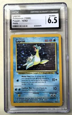 Graded CGC 6.5 Lapras Holo Rare Fossil 1999 Pokemon Card #10 - Image 1