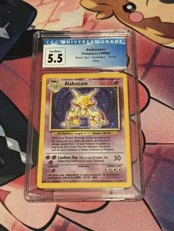 CGC 5.5 Excellent+ Alakazam Pokemon 1999 Base Set Unlimited 1/102 HOLO Rare Card - Image 1