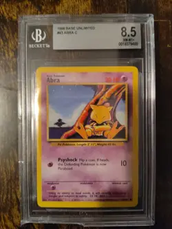 Beckett Graded Pokemon Card Abra #43 Base Set 8.5 NM+ - Image 1