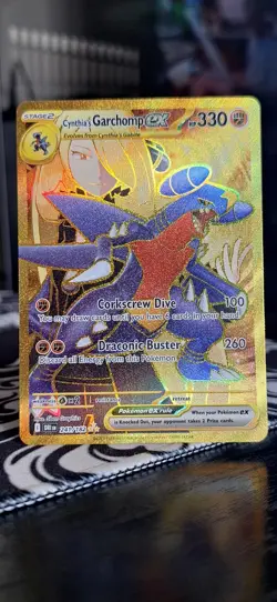 Pokemon TCG Destined Rivals Cynthia's Garchomp EX Card 241/182 Gold Hyper Rare - Image 1