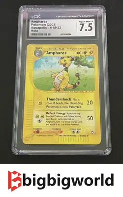 2003 POKEMON TCG AQUAPOLIS #H1/H32 AMPHAROS HOLO CGC 7.5 Mint - Image 1